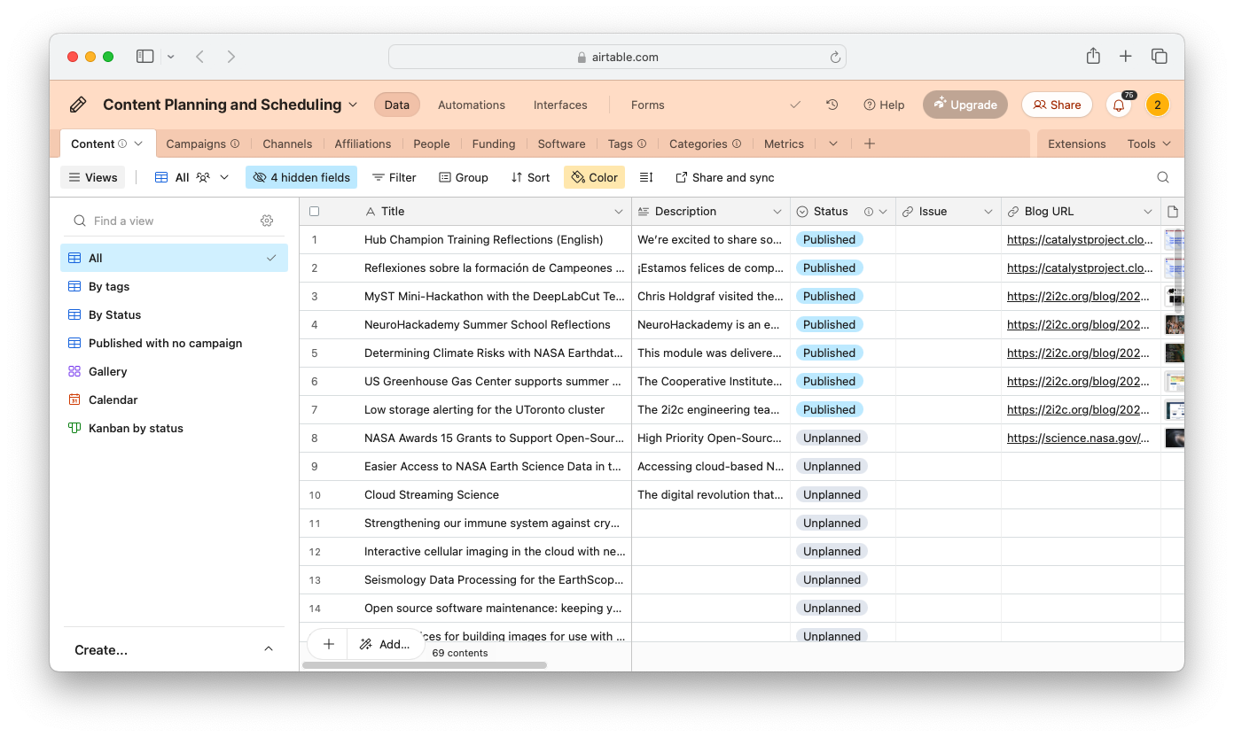 AirTable Content table